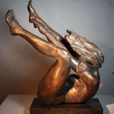 Back Against the Wind, 2000, Bronze on Marble, 18" x 17" x 14"