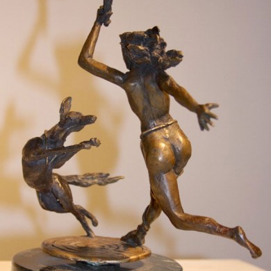 Hecate and her Jackal, 2010, Bronze on Marble, 10" x 6" x 6"