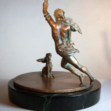 Tara and the Moonstruck Hare, 2010, Bronze on Marble, 8" x 7" x 7"